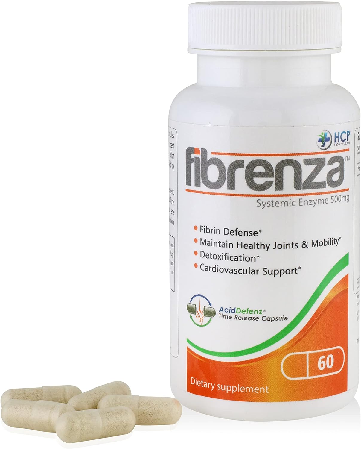 Fibrenza supports the body's ability to dissolve fibrin and cleanse the body of impurities with 13 powerful systemic enzymes for maximum body-wide benefits in a reliable, time-released capsule.