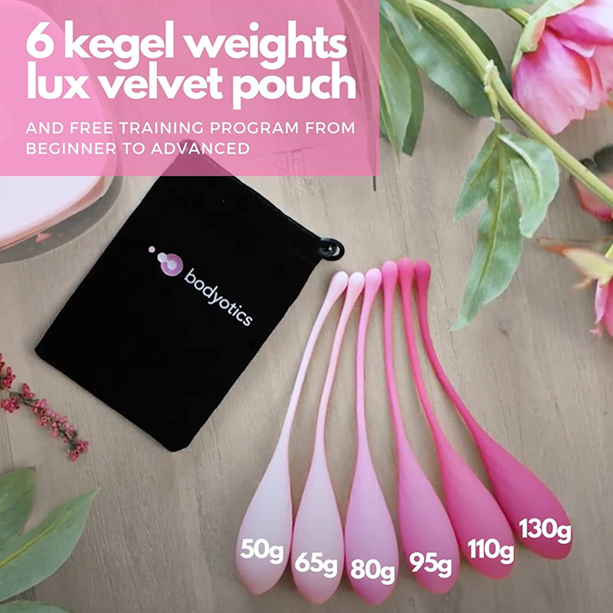 These kegel weights are suitable for individuals ranging from beginner to expert level. Just 15 minutes a day of using these weights can replace 100 Kegels. Made from BPA-Free approved silicone & 100% waterproof.